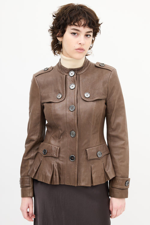 Burberry Brown Leather Buttoned Jacket