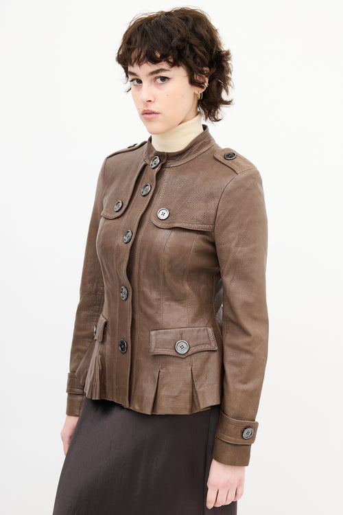 Burberry Brown Leather Buttoned Jacket