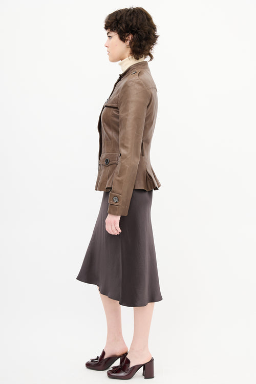 Burberry Brown Leather Buttoned Jacket