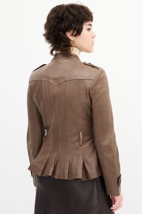 Burberry Brown Leather Buttoned Jacket