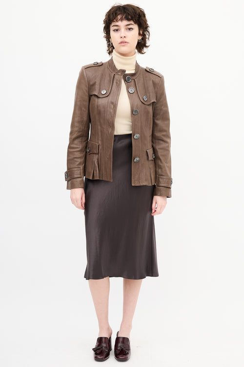 Burberry Brown Leather Buttoned Jacket