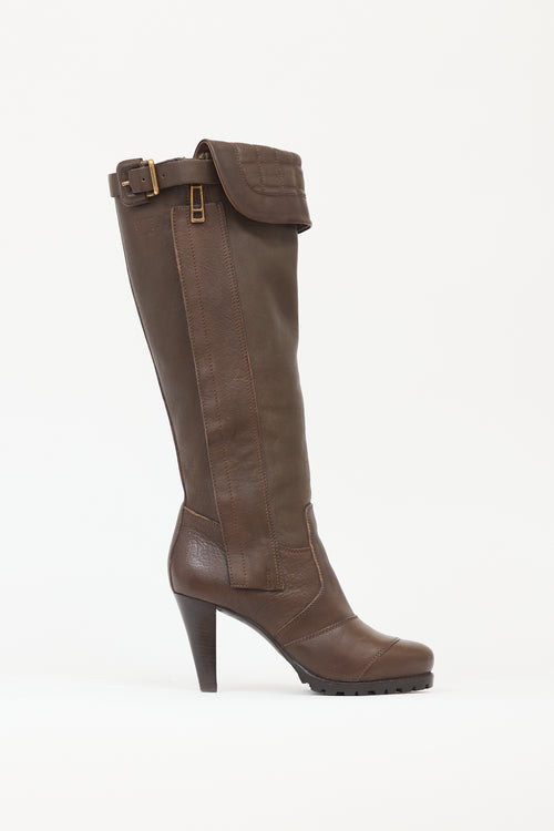 Burberry Brown Leather Knee High Boot