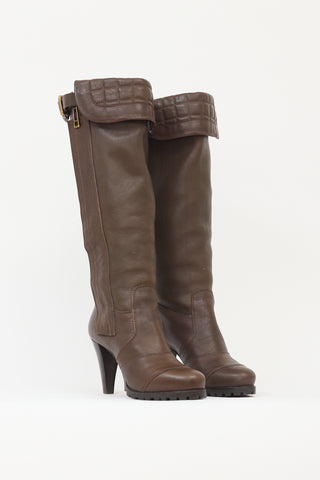 Burberry Brown Leather Knee High Boot