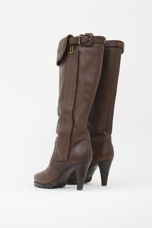 Burberry Brown Leather Knee High Boot