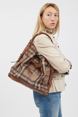 Burberry Brown Leather Plaid Shoulder Bag