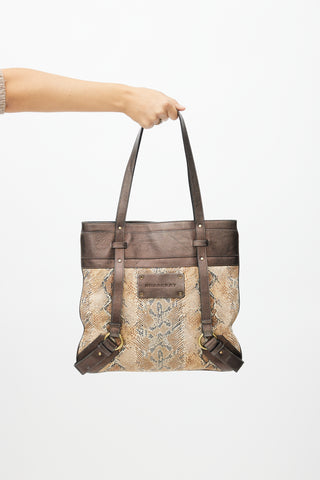 Burberry Brown Leather 
Print Tote Bag