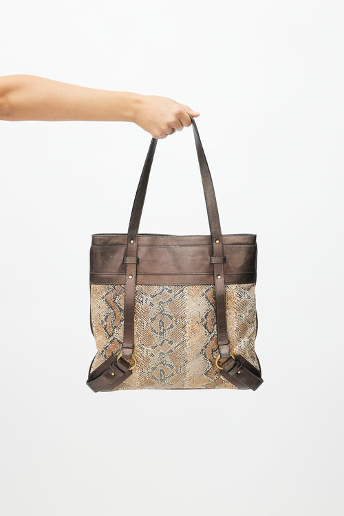 Burberry Brown Leather 
Print Tote Bag