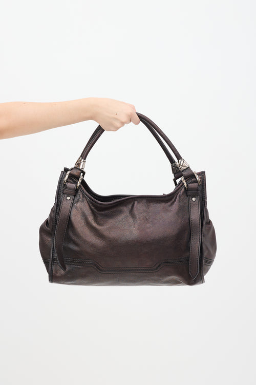 Burberry Brown Metallic Leather Ashmore Tote