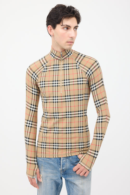 Burberry Brown 
Multi Nova Check Half Zip Top