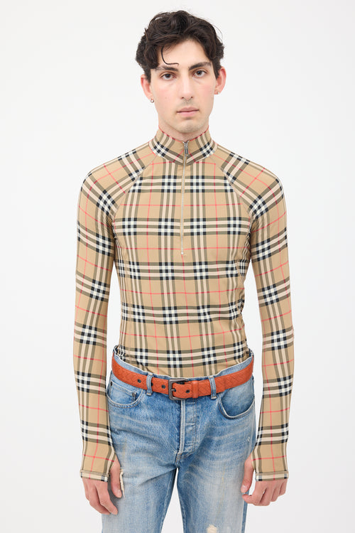 Burberry Brown 
Multi Nova Check Half Zip Top