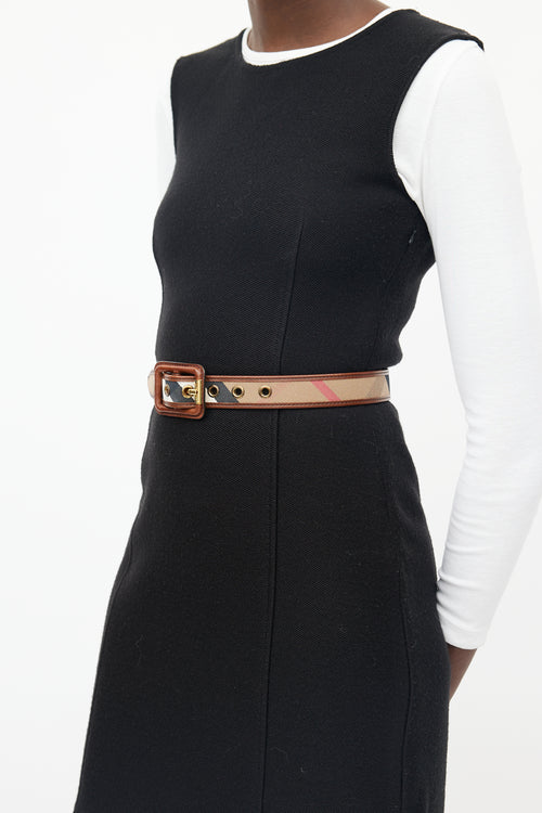 Burberry Brown Leather Trim Nova Check Belt