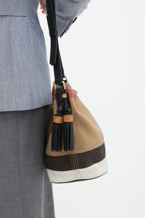 Burberry Brown 
Multi Canvas Nova Check Mini Ashby Bucket Bag