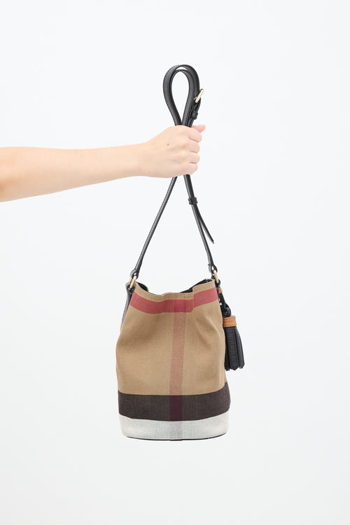 Burberry Brown 
Multi Canvas Nova Check Mini Ashby Bucket Bag