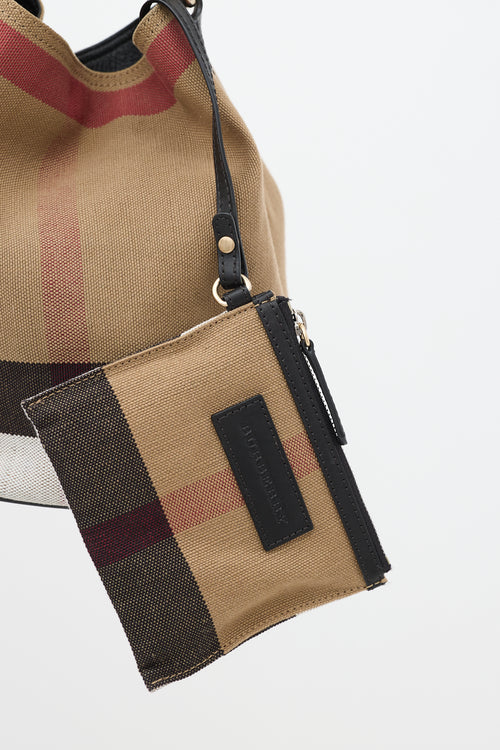 Burberry Brown 
Multi Canvas Nova Check Mini Ashby Bucket Bag