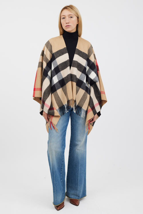 Burberry Brown 
Multicolour Cashmere Nova Check Shawl