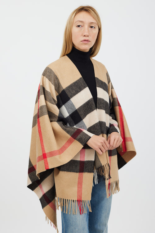 Burberry Brown 
Multicolour Cashmere Nova Check Shawl