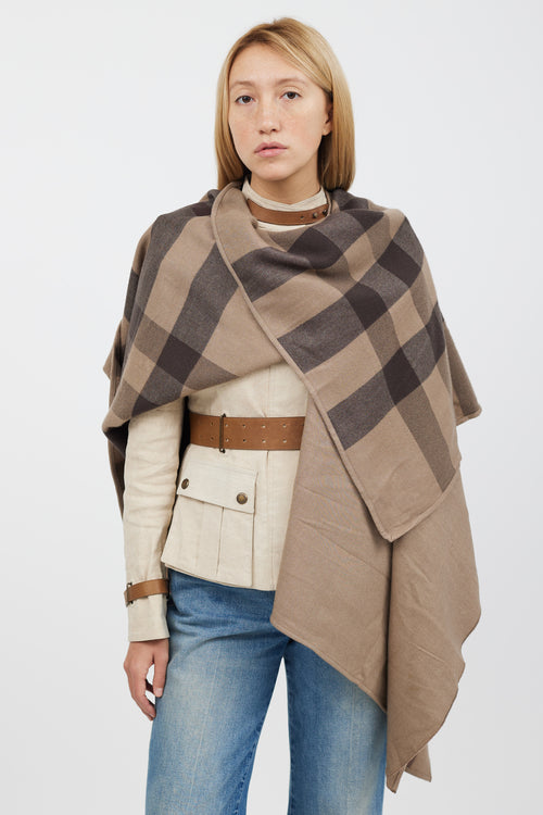 Burberry Brown 
Multicolour Wool Shawl