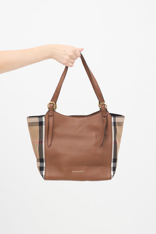 Burberry Brown 
Multi Leather 
Canvas Nova Check Small Canterbury Tote