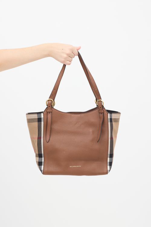 Burberry Brown 
Multi Leather 
Canvas Nova Check Small Canterbury Tote