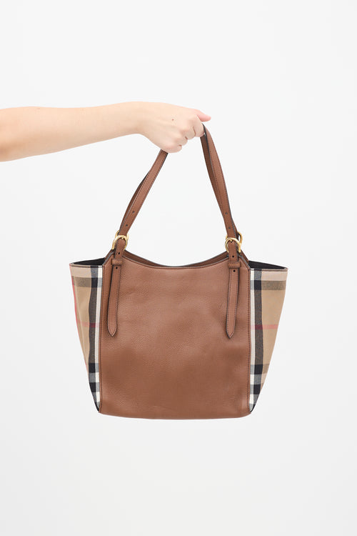 Burberry Brown 
Multi Leather 
Canvas Nova Check Small Canterbury Tote