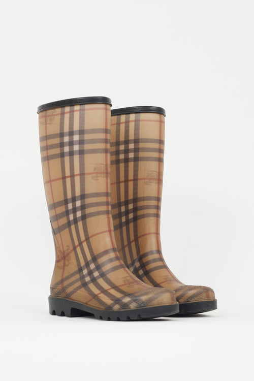 Burberry Brown 
Multicolour Nova Check Rubber Rain Boot