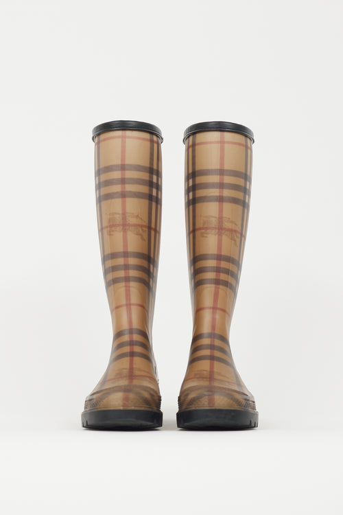 Burberry Brown 
Multicolour Nova Check Rubber Rain Boot