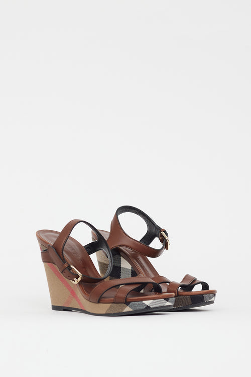 Burberry Brown 
Multicolour Nova Check Wedge Sandal