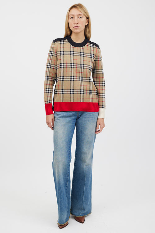 Burberry Brown 
Multicolour Nova Check Woven Sweater