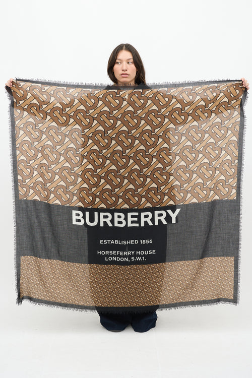 Burberry Brown 
Multicolour TB Monogram Logo Scarf