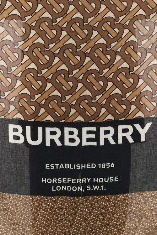 Burberry Brown 
Multicolour TB Monogram Logo Scarf