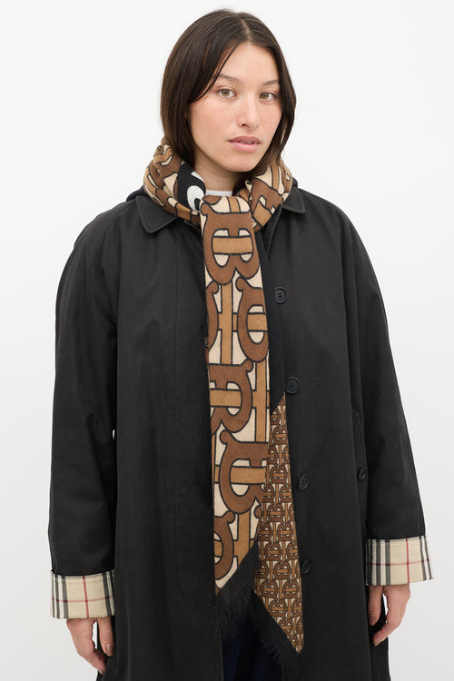 Burberry Brown 
Multicolour TB Monogram Logo Scarf