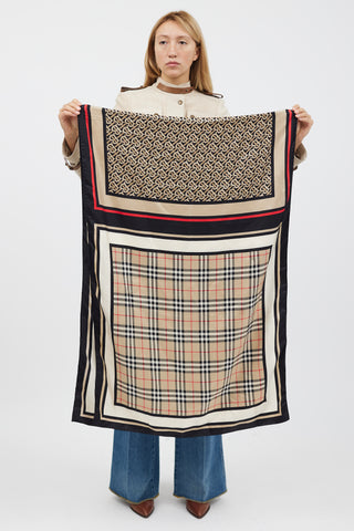 Burberry Brown 
Multicolour TB Monogram Silk Scarf