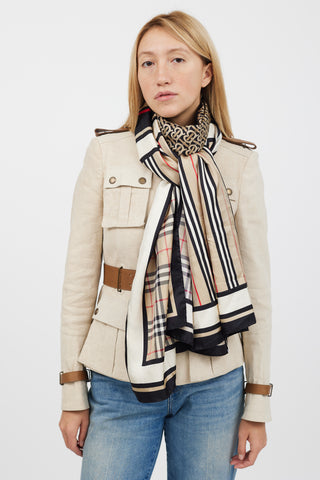 Burberry Brown 
Multicolour TB Monogram Silk Scarf