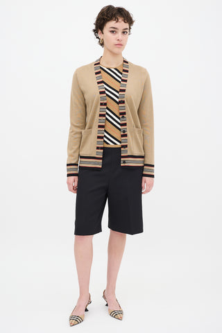 Burberry Brown 
Multicolour Wool Striped Trim Cardigan