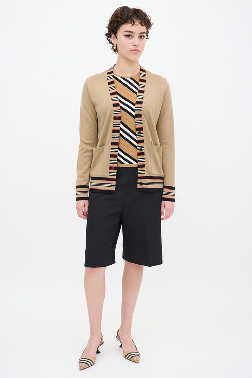 Burberry Brown 
Multicolour Wool Striped Trim Cardigan