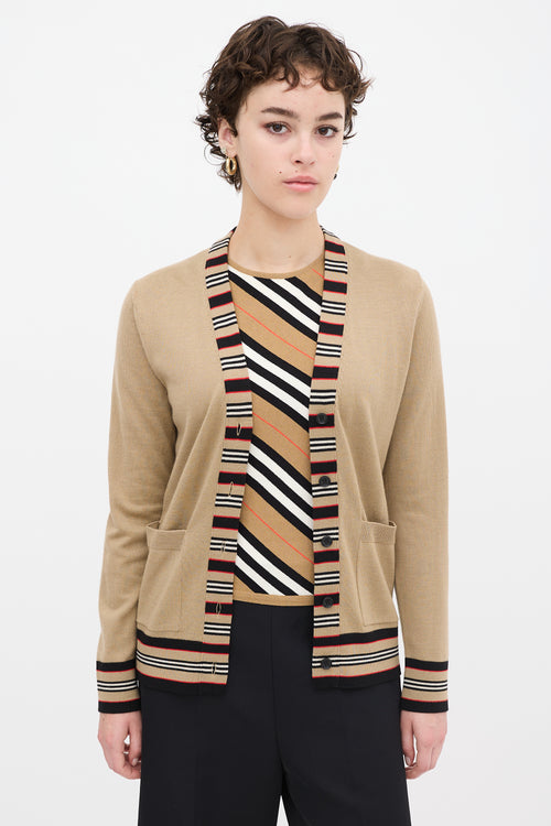 Burberry Brown 
Multicolour Wool Striped Trim Cardigan