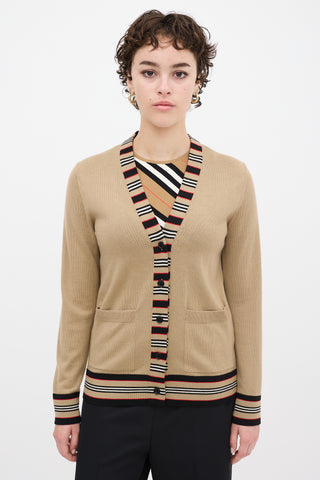 Burberry Brown 
Multicolour Wool Striped Trim Cardigan