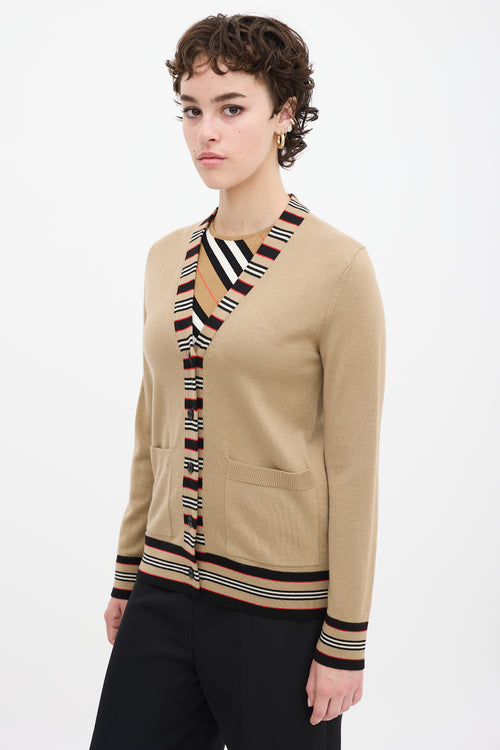 Burberry Brown 
Multicolour Wool Striped Trim Cardigan