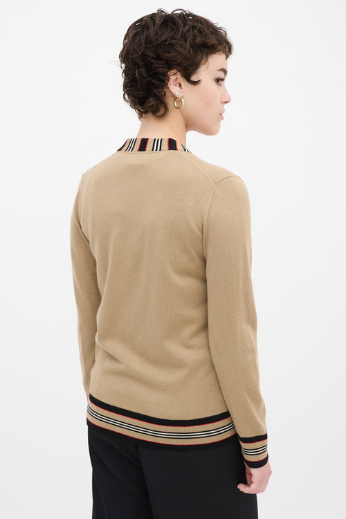 Burberry Brown 
Multicolour Wool Striped Trim Cardigan