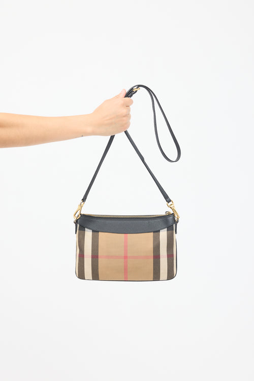 Burberry Brown 
Black Canvas 
Leather Peyton Nova Check Crossbody Bag