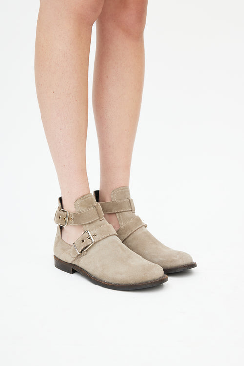 Burberry Grey Suede Buckle Ankle Boot