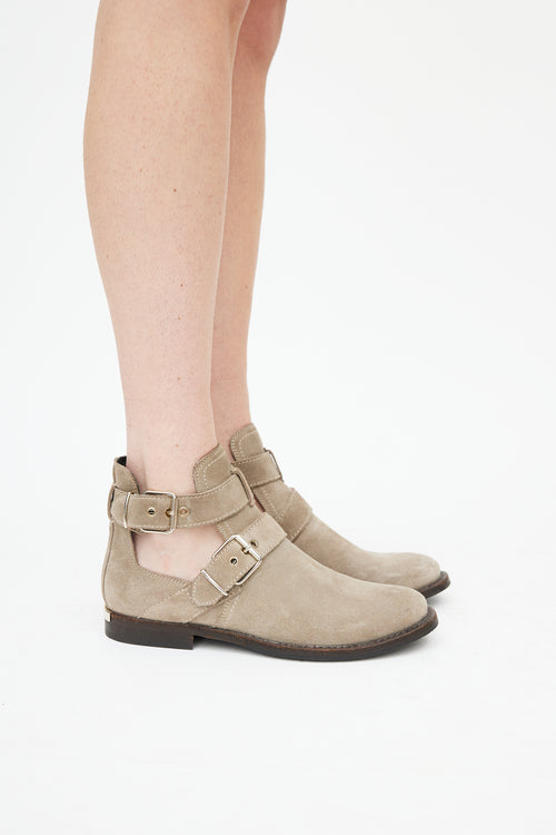 Burberry Grey Suede Buckle Ankle Boot