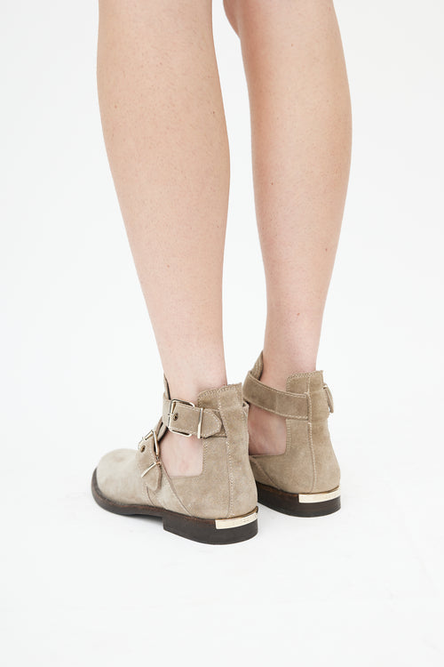 Burberry Grey Suede Buckle Ankle Boot