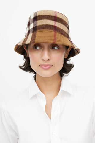 Burberry Brown Wool Check Bucket Hat