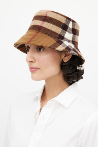 Burberry Brown Wool Check Bucket Hat