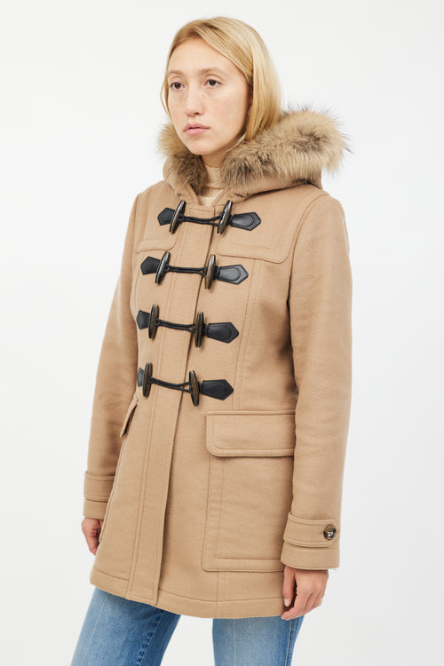 Burberry Brown Wool Fur Hood Jacket