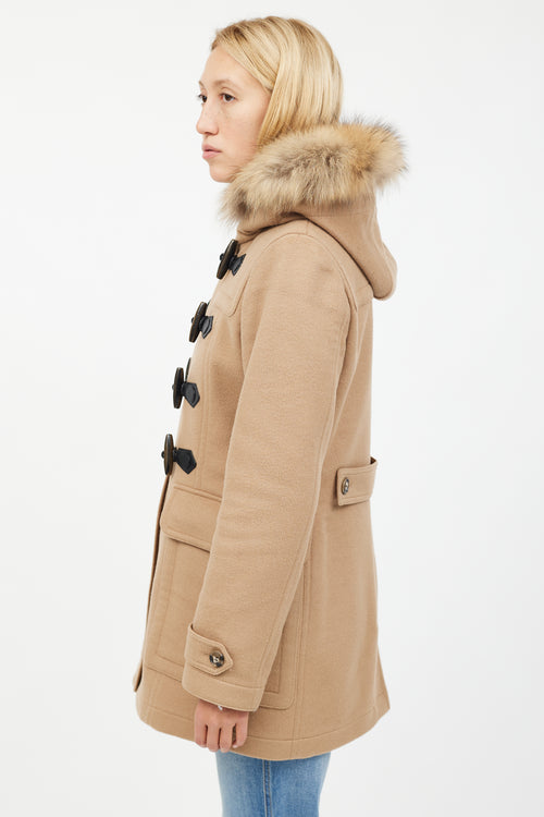 Burberry Brown Wool Fur Hood Jacket