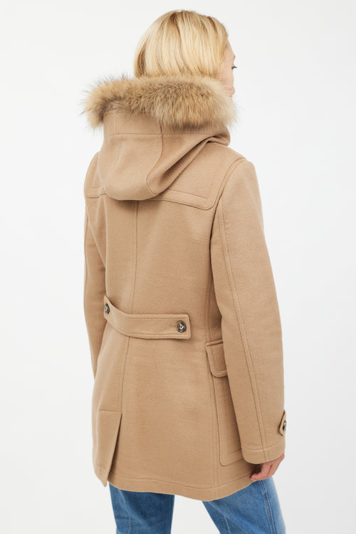 Burberry Brown Wool Fur Hood Jacket