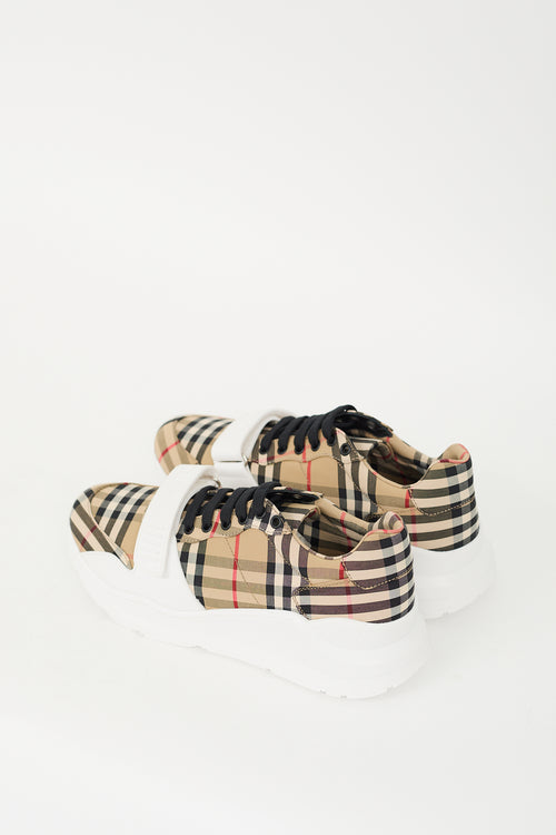 Burberry Brown 
White Check Regis Sneaker