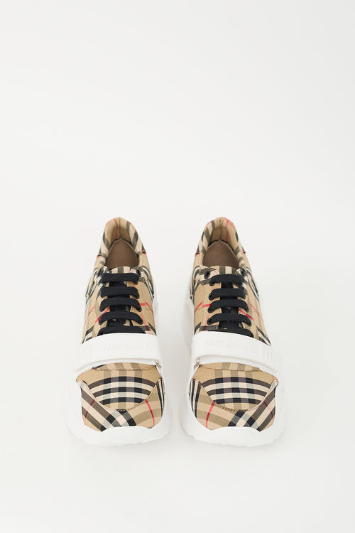 Burberry Brown 
White Check Regis Sneaker